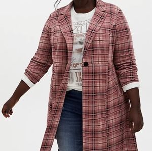 NWOT Torrid PINK PLAID LONGLINE Blazer Coat size 3